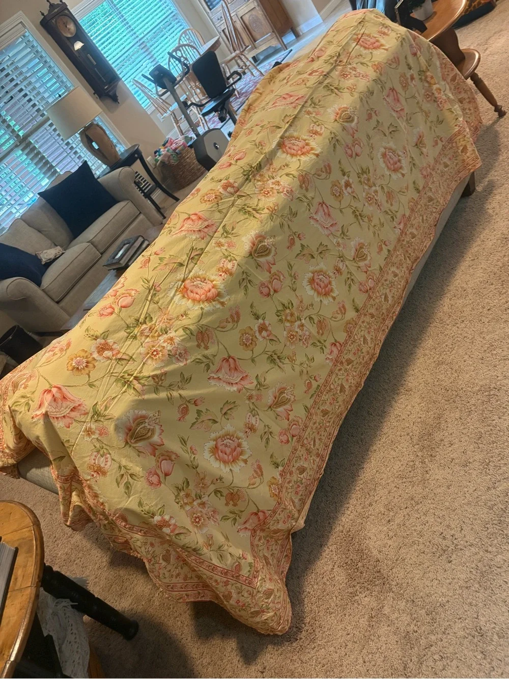 April Cornell Cotton Tablecloth Cottagecore Yellow Pink Flowers Rectangle